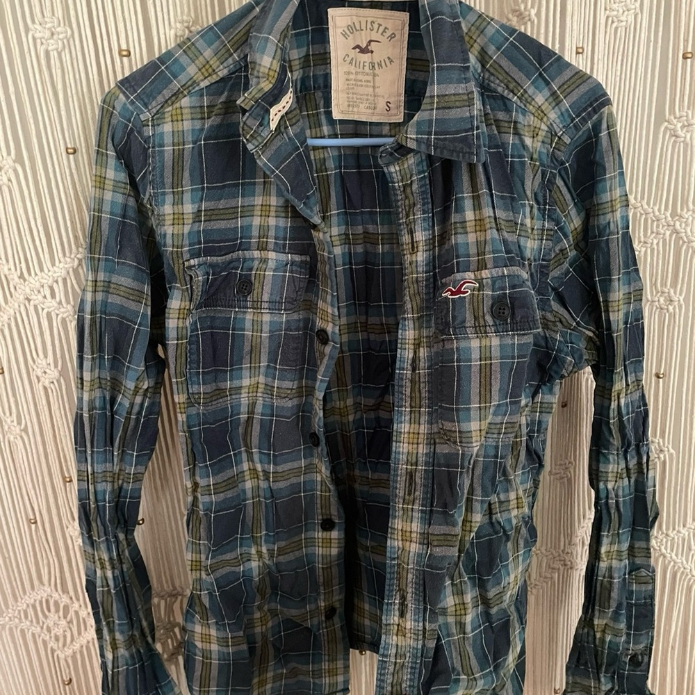 Hollister Teal and Navy Plaid Shirt